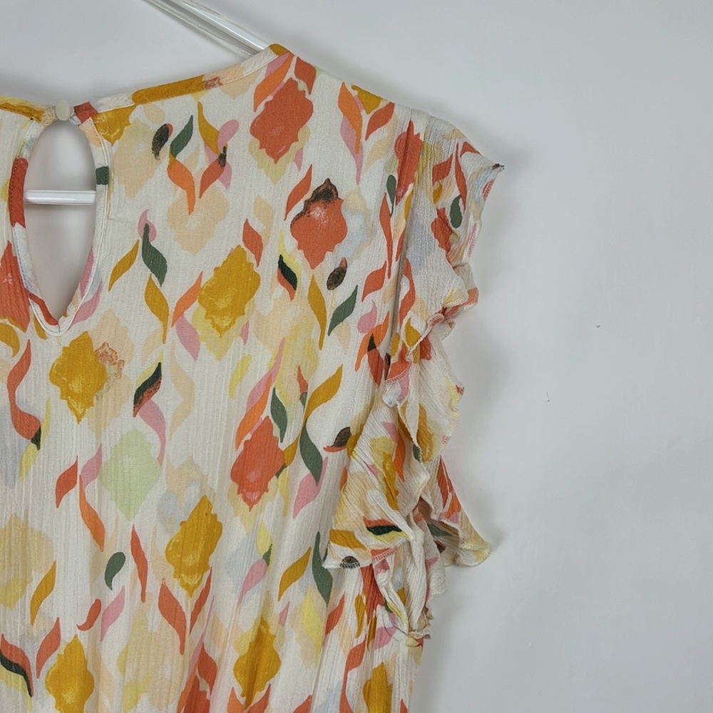LAUREN CONRAD Baja Bazaar Crinkle Rayon Lace Tier Lined Floral Dress M - Picture 8 of 12